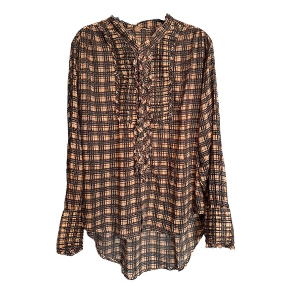 Free People FP One Plaid  Miles Tuxedo Shirt Tunic Flowy Women's Size Small READ - Picture 1 of 16